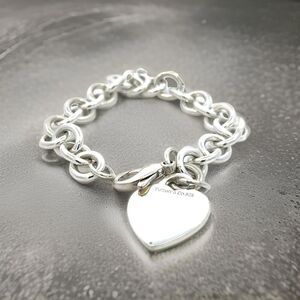 Tiffany & Co Estate Heart Charm Bracelet 7.5" Sterling Silver 34.9g TIF757